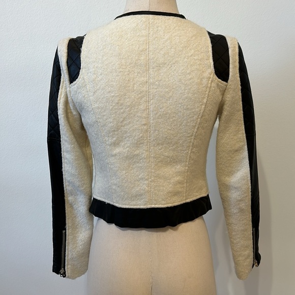 Bebe Wool Cropped Jacket with Faux Leather and Zipper Design Accents - XS. - Picture 2 of 9